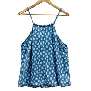 Joie Blue White Leaf Print Lyocell Halter Camisole Top Braided Straps Large